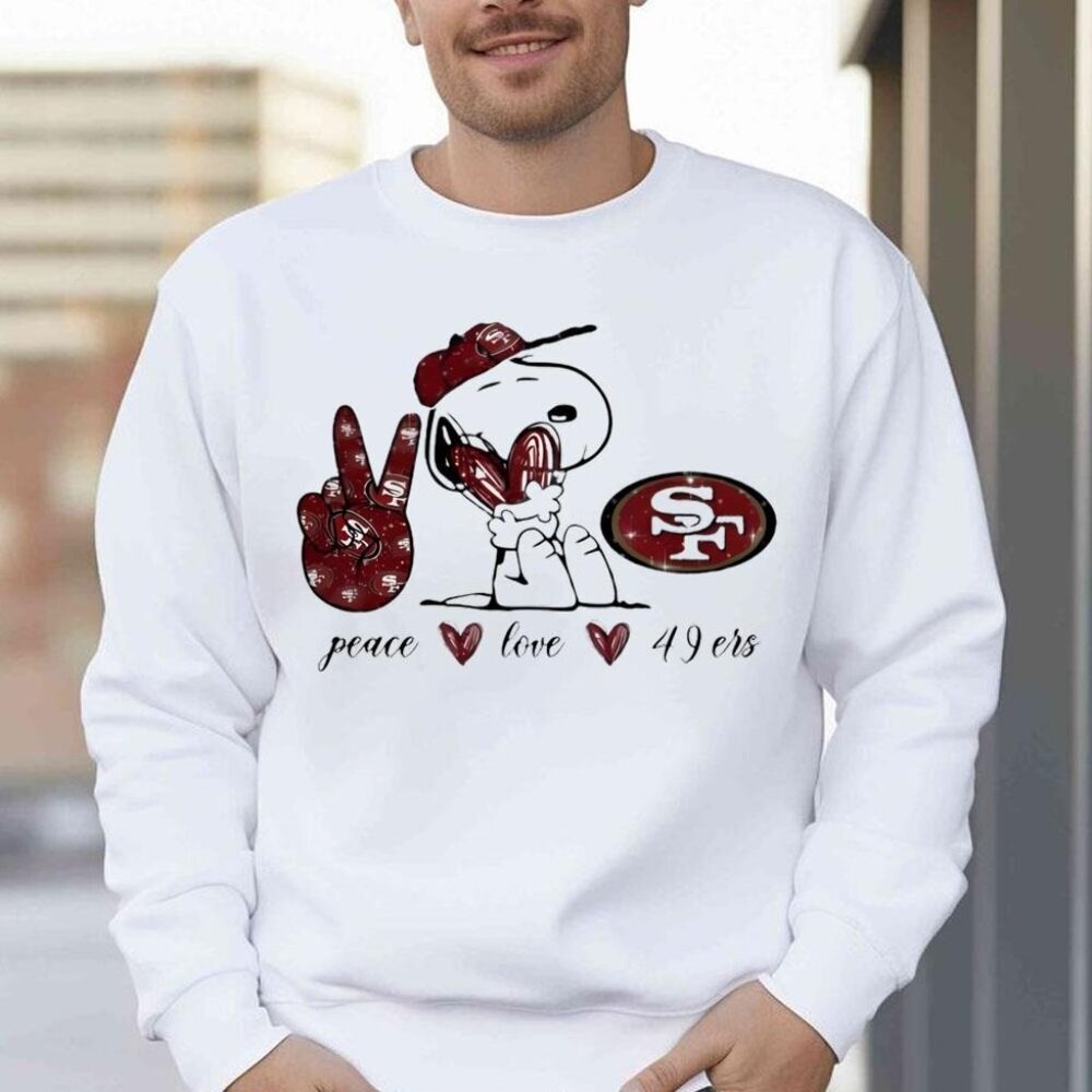 Snoopy Peace Love 49ers Crewneck Sweatshirt Peanuts Team Fan Retro Gift 17